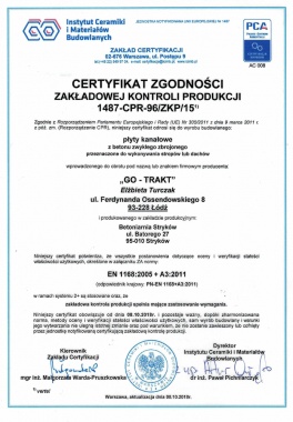 Certyfikat  ZKP PŁYTY ŻERAŃ 